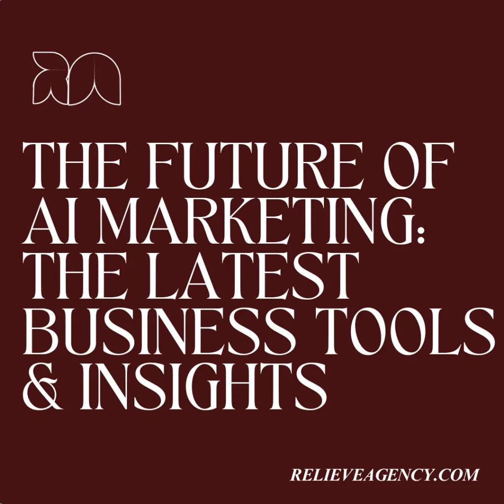 A futuristic graphic with the title 'The Future of AI Marketing: Latest Tools and Insights' featuring AI-related elements like chatbots, data visualizations, and Minneapolis landmarks.