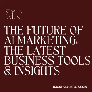 A futuristic graphic with the title 'The Future of AI Marketing: Latest Tools and Insights' featuring AI-related elements like chatbots, data visualizations, and Minneapolis landmarks.